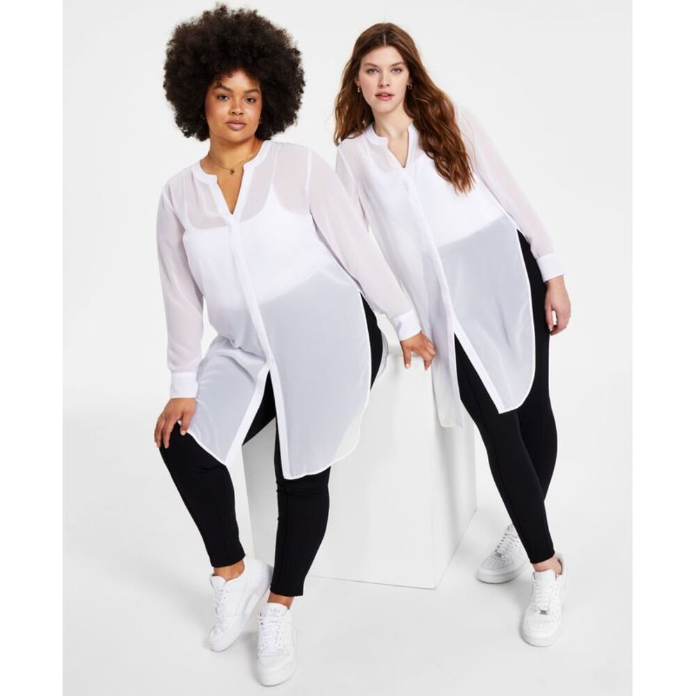 BAR III Petite Semi-Sheer Tunic Blouse